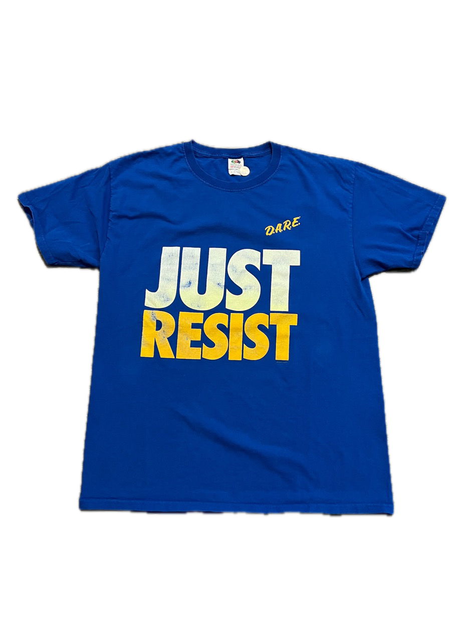 (L) Y2K D.A.R.E. “JUST RESIST” Nike Spoof Tee