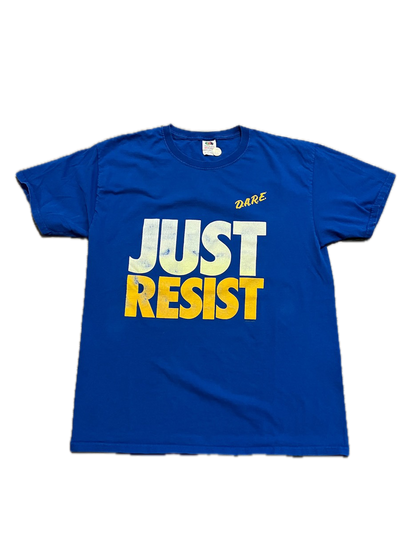 (L) Y2K D.A.R.E. “JUST RESIST” Nike Spoof Tee