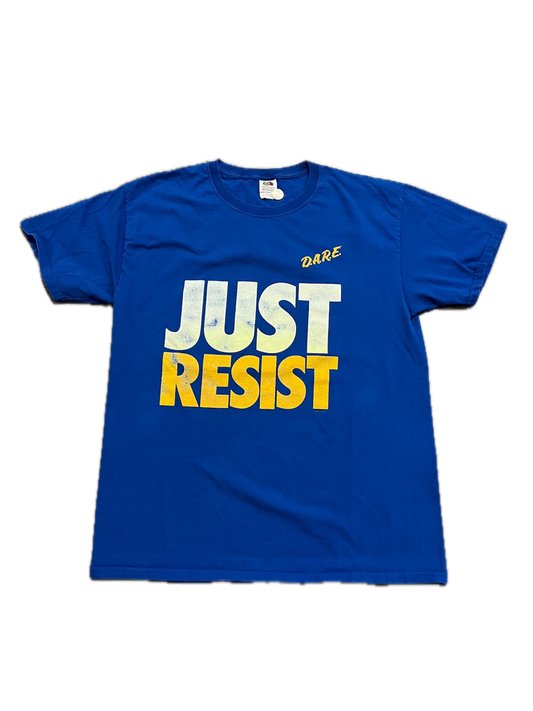 (L) Y2K D.A.R.E. “JUST RESIST” Nike Spoof Tee