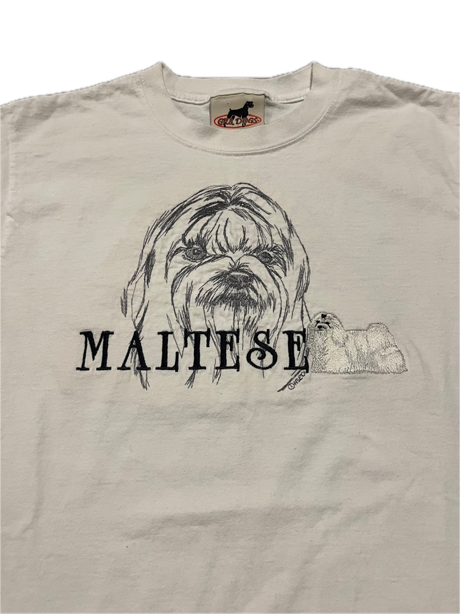 (S) Vintage Maltese Dog Embroidered Tee